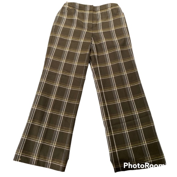 Talbots womens green plaid wool wide leg dress pant Size 2 - Picture 2 of 7
